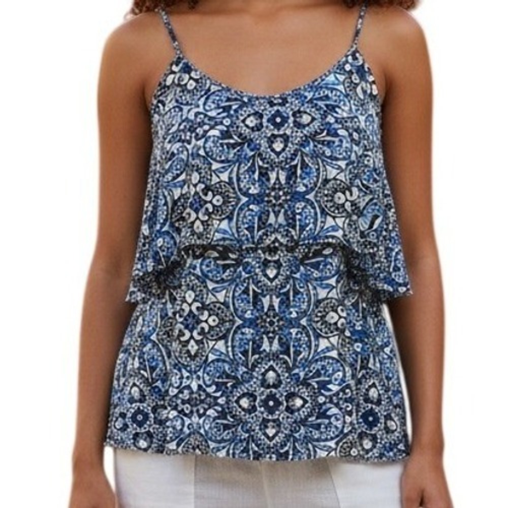 WHITE HOUSE BLACK MARKET Blue White Braided Strap Tiered Beaded Camisole NWOT XS